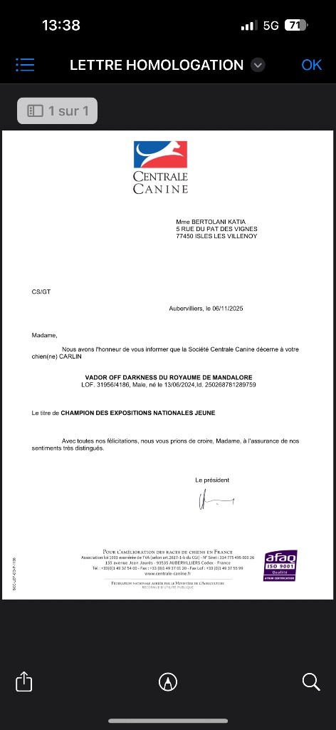 Vador: Champion des Expositions Nationales J